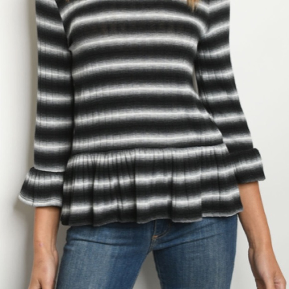 Black & White Stripe Peplum Top - Picture 9 of 9